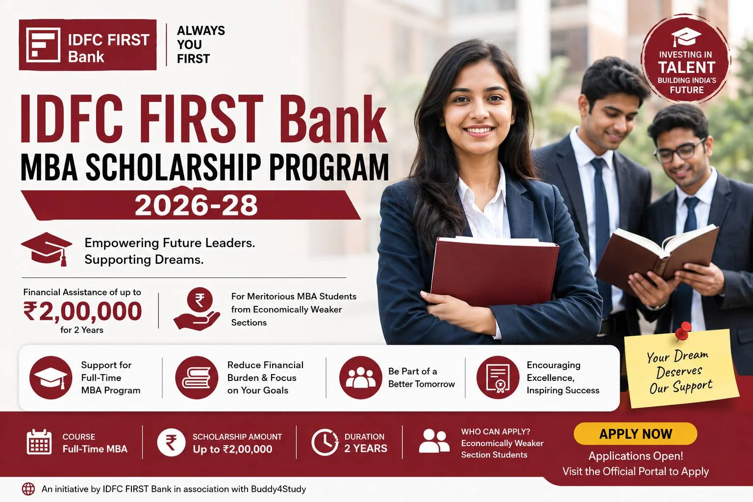 IDFC FIRST Bank MBA Scholarship Program 2026-28